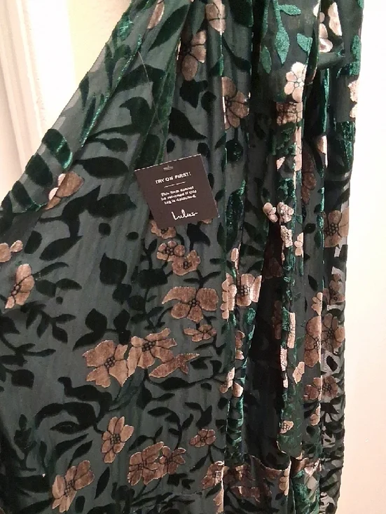 Lulu's Emerald Green Velvet Floral Wrap Maxi Dress with Metallic Accents - Picture 8 of 13
